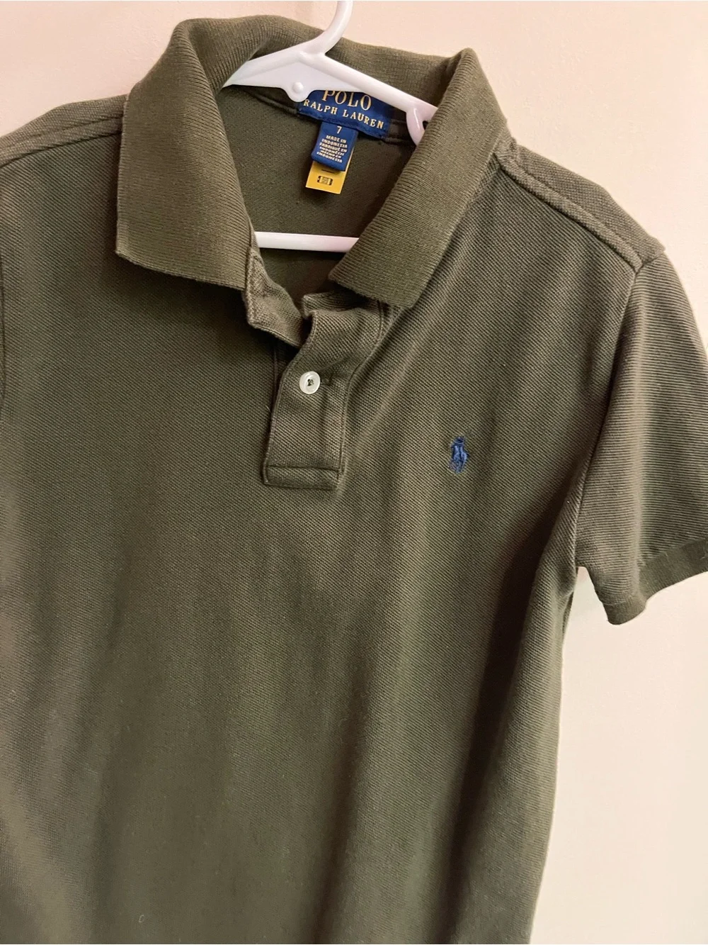 Boys Ralph Lauren Olive Green Polo with Blue Pony Logo